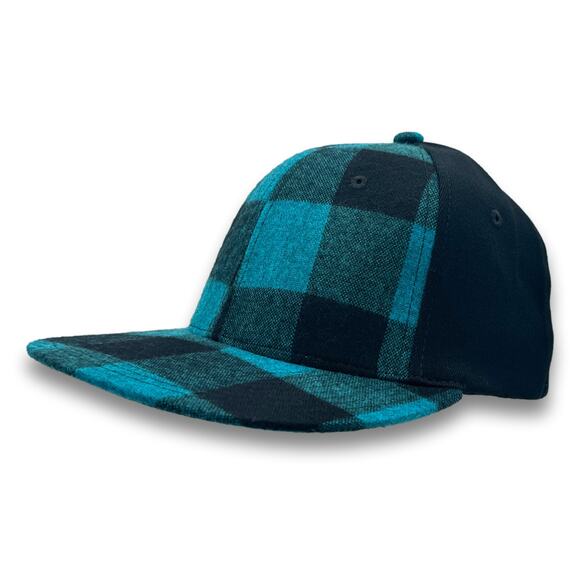 Plaid Teal Baseball Cap Flat Bill One Size Flex Fitting Spandex Lumberjack Hat - Picture 3 of 9